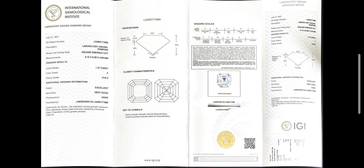 Diamanti Lab Grown Taglio Asscher con Certificato IGI