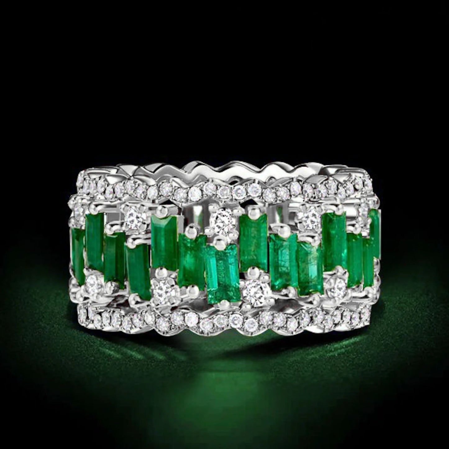 WUIHA Vintage Real 925 Sterling Silver Emerald High Carbon Diamonds Wedding Band Engagement Cocktail Rings Gifts Fine Jewelry