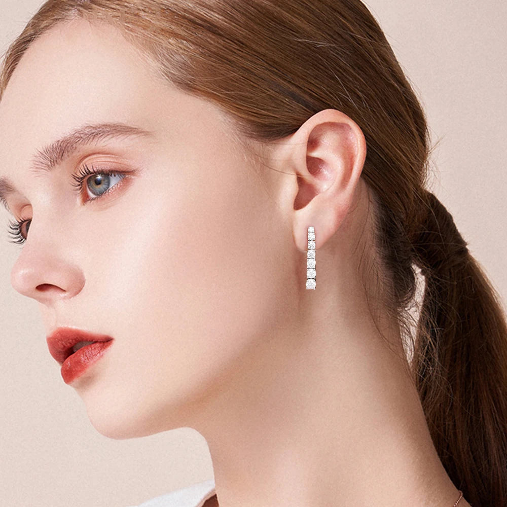 3-5mm Size Gradient Moissanite Drop Earrings for Women 925 Sterling Silver Long Tassel Diamond Stud Earring with Certificates