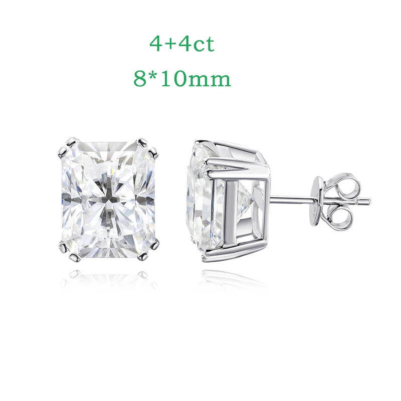 Smyoue 1CT 2CT 4CT Emerald/Radiant Cut Moissanite Stud Earrings for Women D Color Luxury Lab Diamond 925 Sterling Silver Jewelry