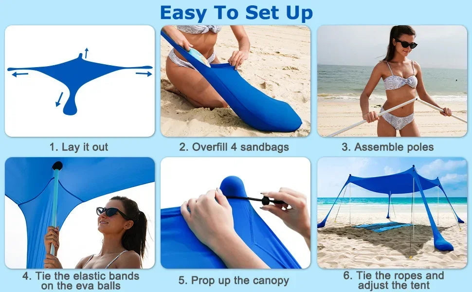 Outdoor Beach Tent Portable Camping Sun Shelter UPF50+ Family Seaside Travel Tent Outdoor Windproof One-piece Beach Canopy