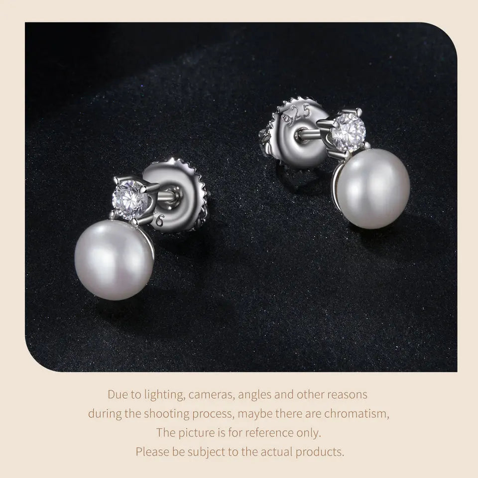 BAMOER Moissanite 925 Sterling Silver Freshwater Pearl Stud Earrings, Elegant VVS1 Clarity Lab Created Diamond Earrings MSE042