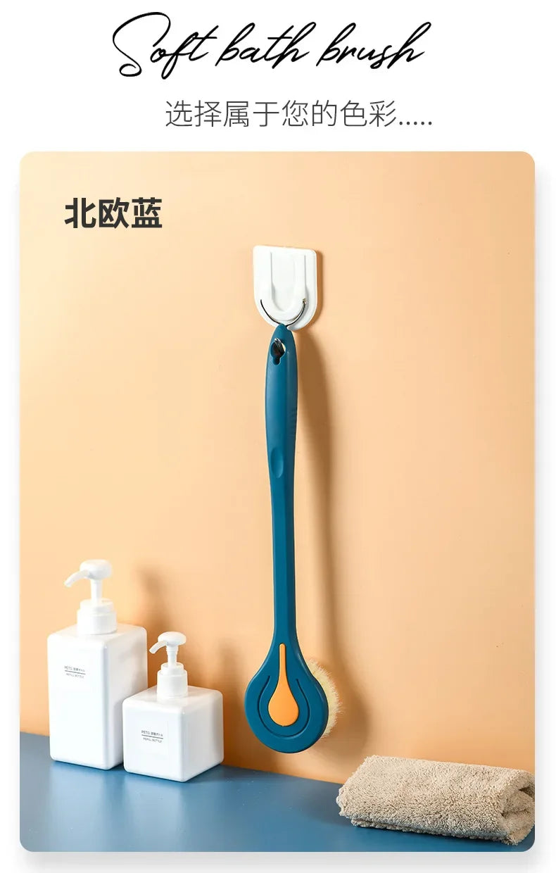 Long Handle Bath Brush Soft Hair Back Bath Brush Bathroom Body Bath Brush Mud Back Scrubber Shower Massage Exfoliation Brush