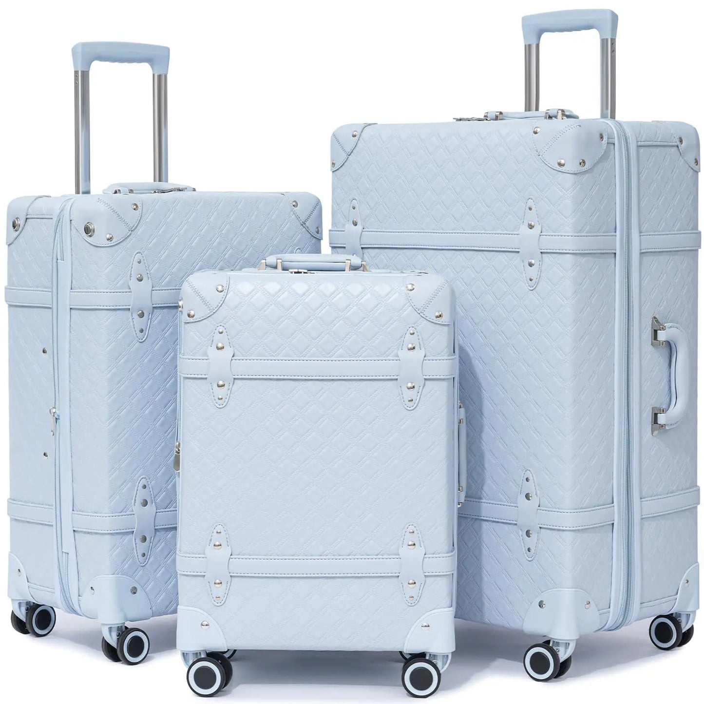 Urecity Vintage Luggage Set 3PCS Luxury Suitcase Expandable Travel Suitcase On Wheels Handmade Retro Rolling Luggage For Women