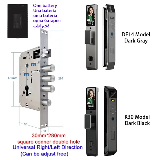 Tuya APP Smart Life APP Control Voice Intercom Smart Lock 3D Face Recognition Fingerprint Password Smart Door Lock With Camera