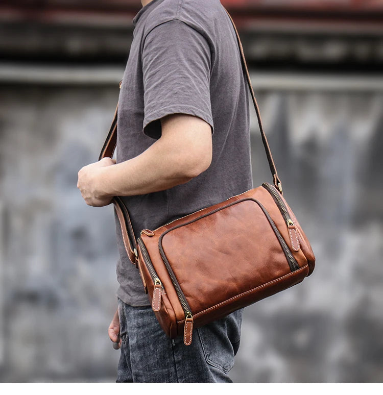GURO Higher Quality Genuine Leather Shoulder Bag Men's Party Deluxe Crossbody Vintage Top Cowhide multicompartment Messenger Bag
