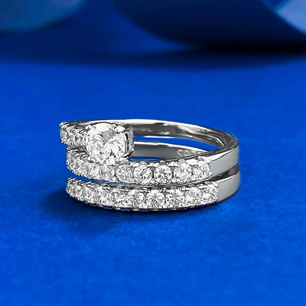 Wong Rain Solid 925 Sterling Silver Round Lab Sapphire High Carbon Diamonds Gemstone Adjustable Rings Fine Jewelry Wholesale
