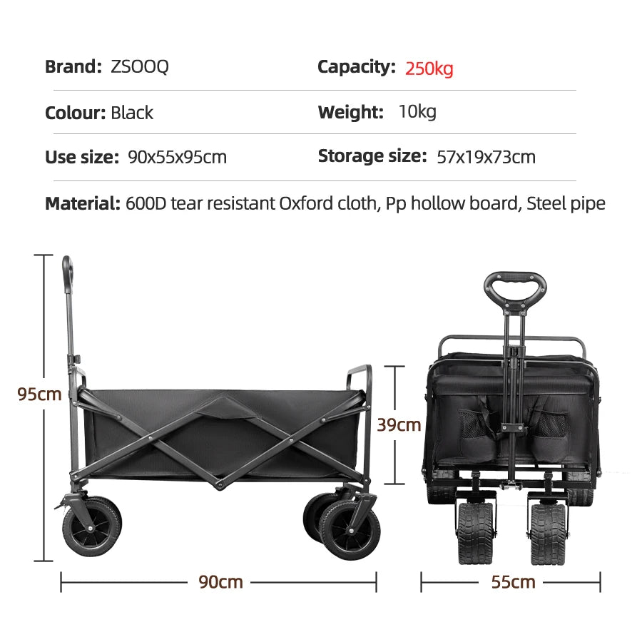 Big Tank Wheels Beach Wagon for Sand 500lbs Large Capacity Foldable Cart Garden Outdoor Picnic Collapse Shopping Trolleys Cart