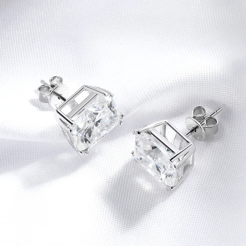 Smyoue 1CT 2CT 4CT Emerald/Radiant Cut Moissanite Stud Earrings for Women D Color Luxury Lab Diamond 925 Sterling Silver Jewelry
