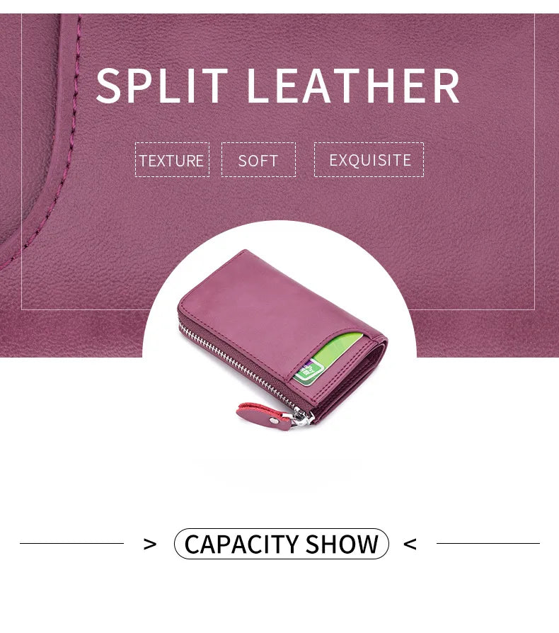 Mens Split Leather Key Chain Zipper Coin Case , Leather Car Smart Key Chain Metal Hook, Keyring Zipper Coin Wallet for women