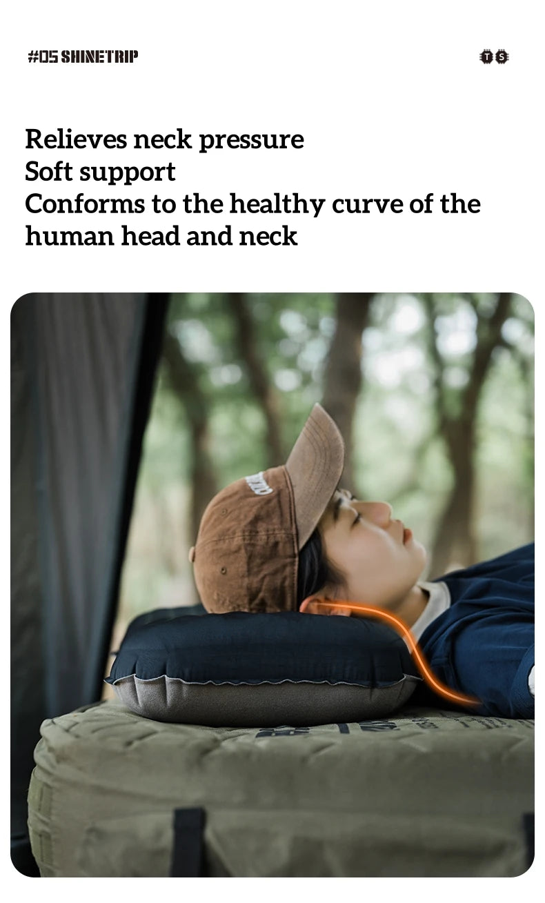 ShineTrip Outdoor Camping Inflatable Pillow Foldable Portable Ultra-light Air Pillow, Comfortable Sleep Pillow with Neck Support