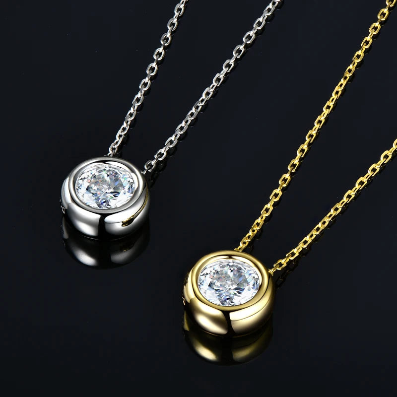 IOGOU 6.5mm 1ct Bezel Moissanite Pendant Necklace Earrings Sets 925 Silver Adjustable Chain for Women GRA Certified Jewelry Set