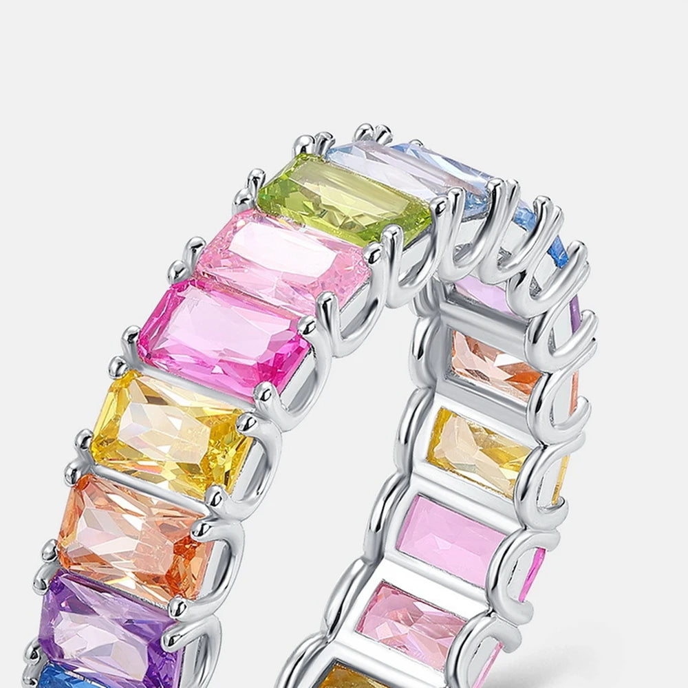 Wong Rain Solid 925 Sterling Silver 3*5 MM Lab Sapphire Gemstone Colorful Row Ring for Women Fine Jewelry Wedding Band Wholesale