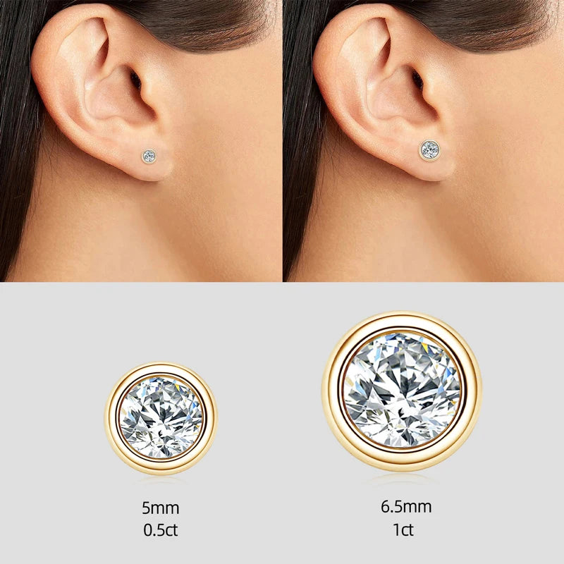 IOGOU 6.5mm 1ct Bezel Moissanite Pendant Necklace Earrings Sets 925 Silver Adjustable Chain for Women GRA Certified Jewelry Set