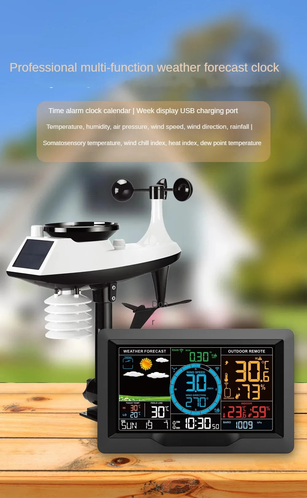 No wiring required Multifunctional Weather Station Temperature Humidity Wind Speed and Rainfall Detection Weather Forecast Clock