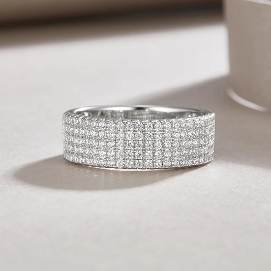 Serenity 5 Row D Color Moissanite Rings Women Gift 100% S925 Sterling Silver Plated 18K Lab Diamond Eternity Rings Fine Jewelry