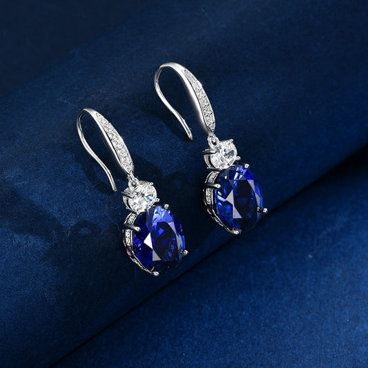 Wong Rain Classic 925 Sterling Silver Oval Cut Sapphire High Carbon Diamond Gems Pendant/Necklace/Earrings/Rings Jewelry Sets