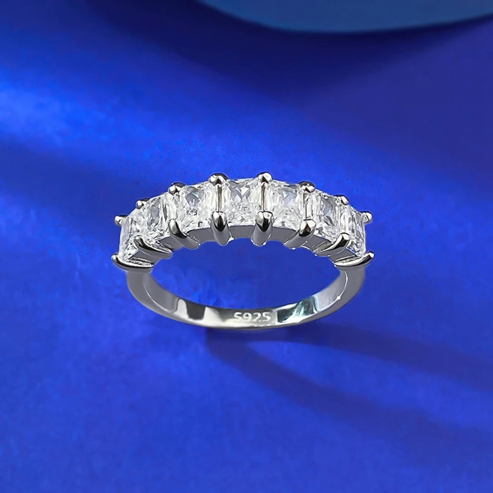 Wong Rain Simple 100% 925 Sterling Silver Lab Sapphire Gemstone Row Ring for Women Fine Jewelry Wedding Band Gifts Wholesale