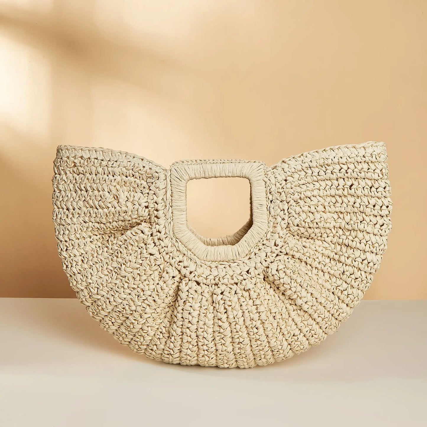Summer Straw Women Half-moon Beach Handbag Rattan Handmade Handle Fashion Kintted Tote Bag