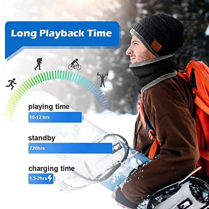Microphone for Handsfree Call Outdoor Sport Cap Gifts 2in1 Winter Bluetooth 5.0 Headset Headband Warm Music Hat with Soft Scarf