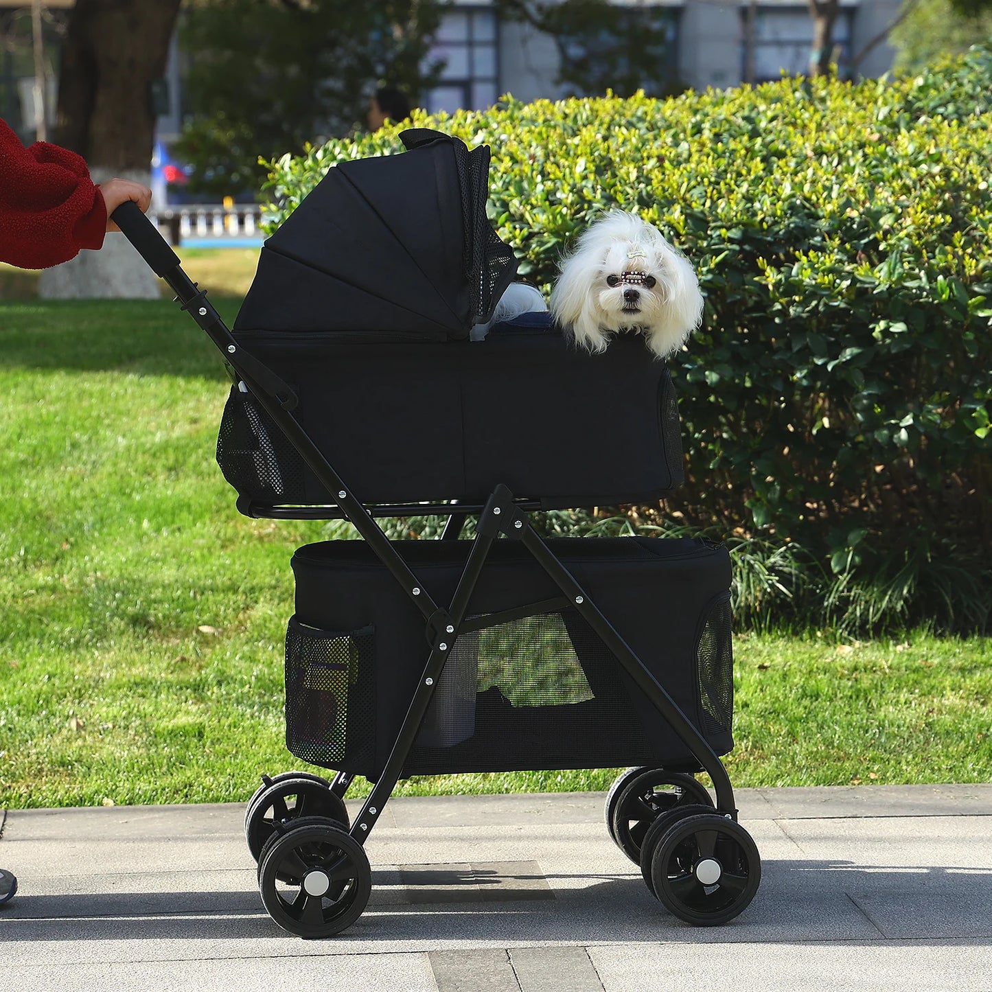 Foldable Pet Stroller 4-Wheel Dog Travel Stroller Pushchair Jogger with Storage Basket for Puppy Cat Pet Suplies Outdoor