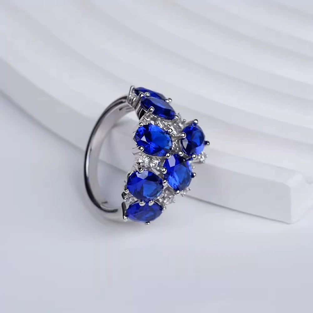 Wong Rain 925 Sterling Silver Oval Cut 5*7.2 MM Sapphire High Carbon Diamond Gems Ring for Women Fine Jewelry Anniversary Gifts