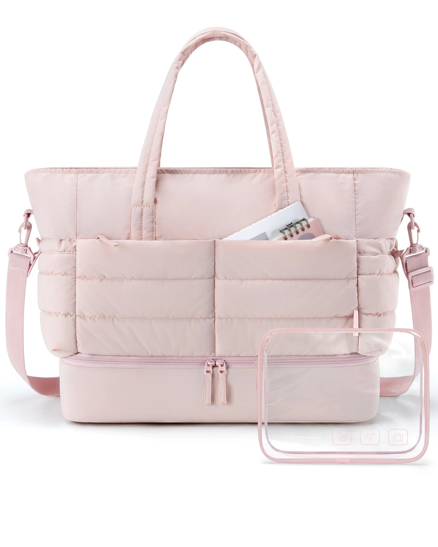 BAGAMRT Travel Bags Puffy Tote Bag Large Capacity Quilted Shoulder Handbag traveling Luggage Bags with Shoe Separation