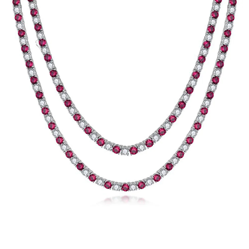 Wong Rain 925 Sterling Silver Round Cut 3 MM Sapphire Emerald Ruby High Carbon Diamond Gems Tennis Chain Necklace Fine Jewelry