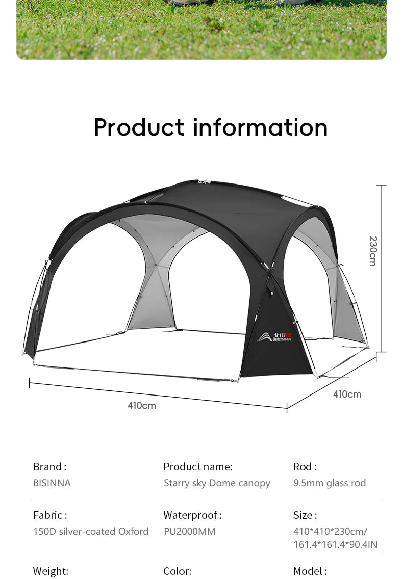 BISINNA Outdoor Camping Dome Tent Luxury Large Round Canopy Silver-coated Garden Awning Family Picnic Pergola Tent