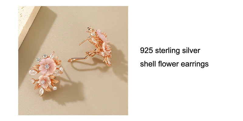 LAYA Ring 100% 925 Sterling Silver For Women Pink Shell Flower White Shining Zircon Finger Wedding Party Luxury Fine Jewelry