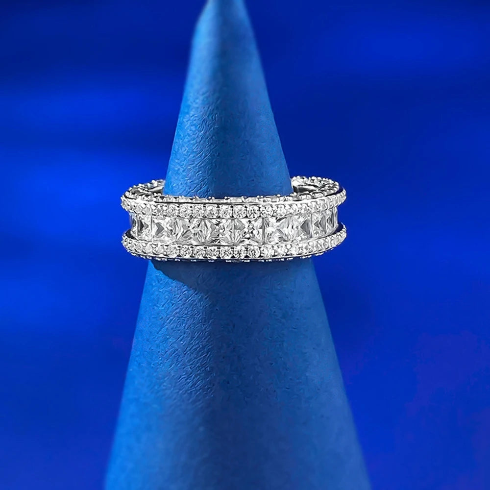Wong Rain Solid 925 Sterling Silver Lab Sapphire High Carbon Diamond Gemstone Wedding Party Row Rings Fine Jewelry Band Gifts