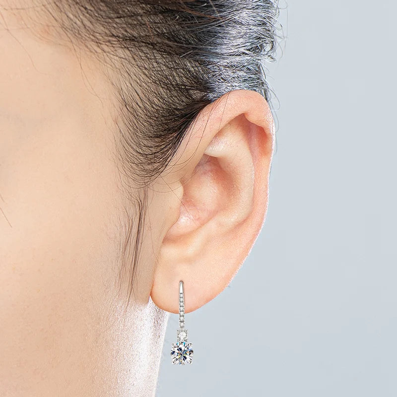 IOGOU 6.5mm 1.0Carat D Color Moissanite Diamond Drop Hook Earrings 925 Sterling Silver Engagement Wedding Jewelry Gift for Women