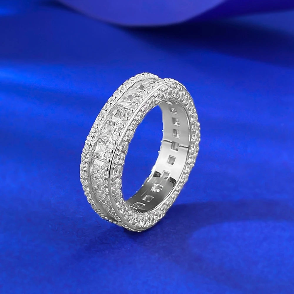 Wong Rain Solid 925 Sterling Silver Lab Sapphire High Carbon Diamond Gemstone Wedding Party Row Rings Fine Jewelry Band Gifts