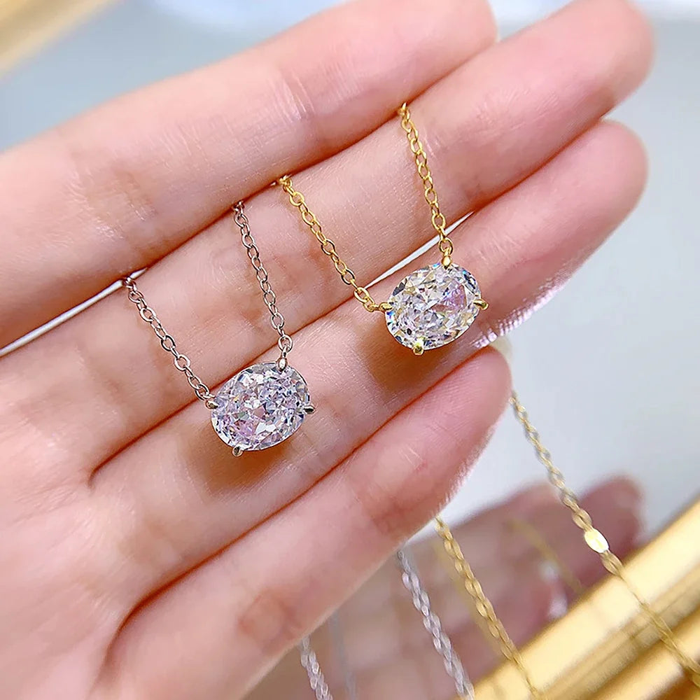 9cttw Oval Cut Moissanite Diamond Jewelry Set with GRA Egg Shape 925 Sterling Silver Pendant Necklace Stud Earring for Women
