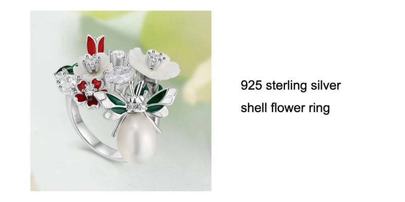 Laya 925 Sterling Silver High Quality Zircon Natural Pearl Shell Flower Leaf Enamel Drop Earrings For Women Trendy Jewelry