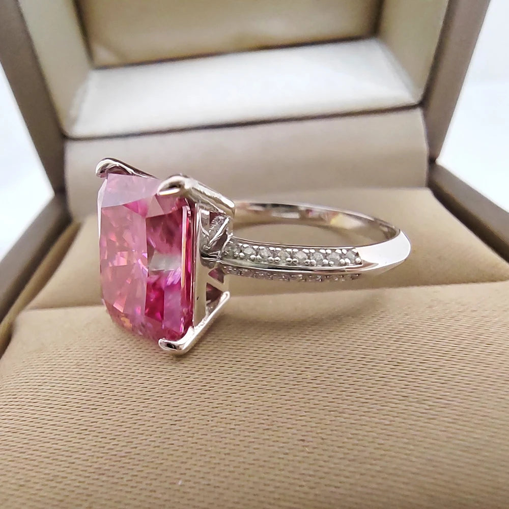 Luomansi Temperament Fine Ring 8x10MM 5CT Pink Cut Moissanite GRA Certificate Solid 925 Silver Premium Jewelry Anniversary Pair