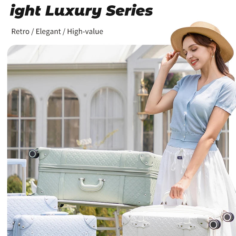 Urecity Vintage Luggage Set 3PCS Luxury Suitcase Expandable Travel Suitcase On Wheels Handmade Retro Rolling Luggage For Women