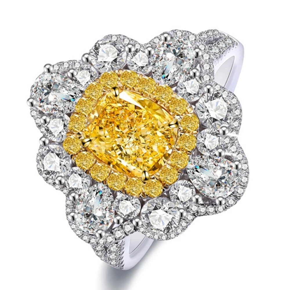 Wong Rain 925 Sterling Silver Crushed Ice Cut 6*8 MM Citrine High Carbon Diamond Gems Women Rings Fine Jewelry Anniversary Gifts