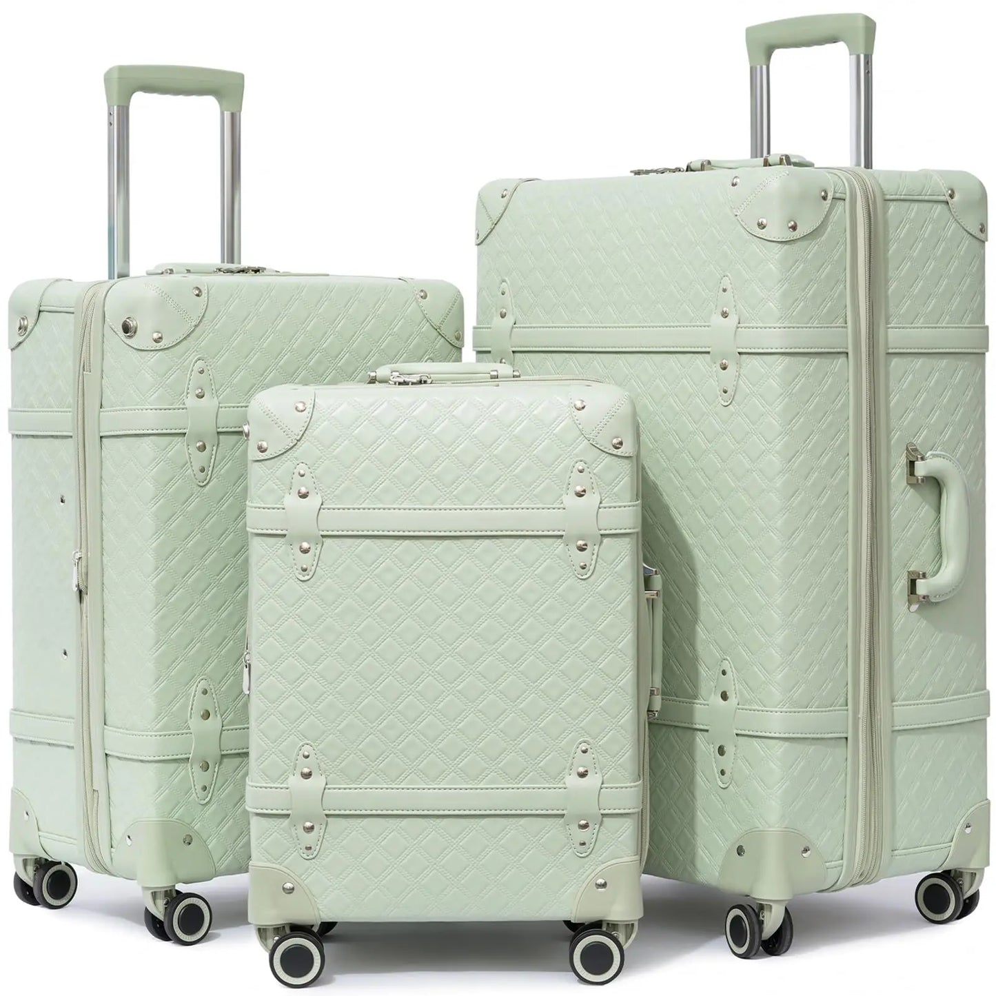 Urecity Vintage Luggage Set 3PCS Luxury Suitcase Expandable Travel Suitcase On Wheels Handmade Retro Rolling Luggage For Women