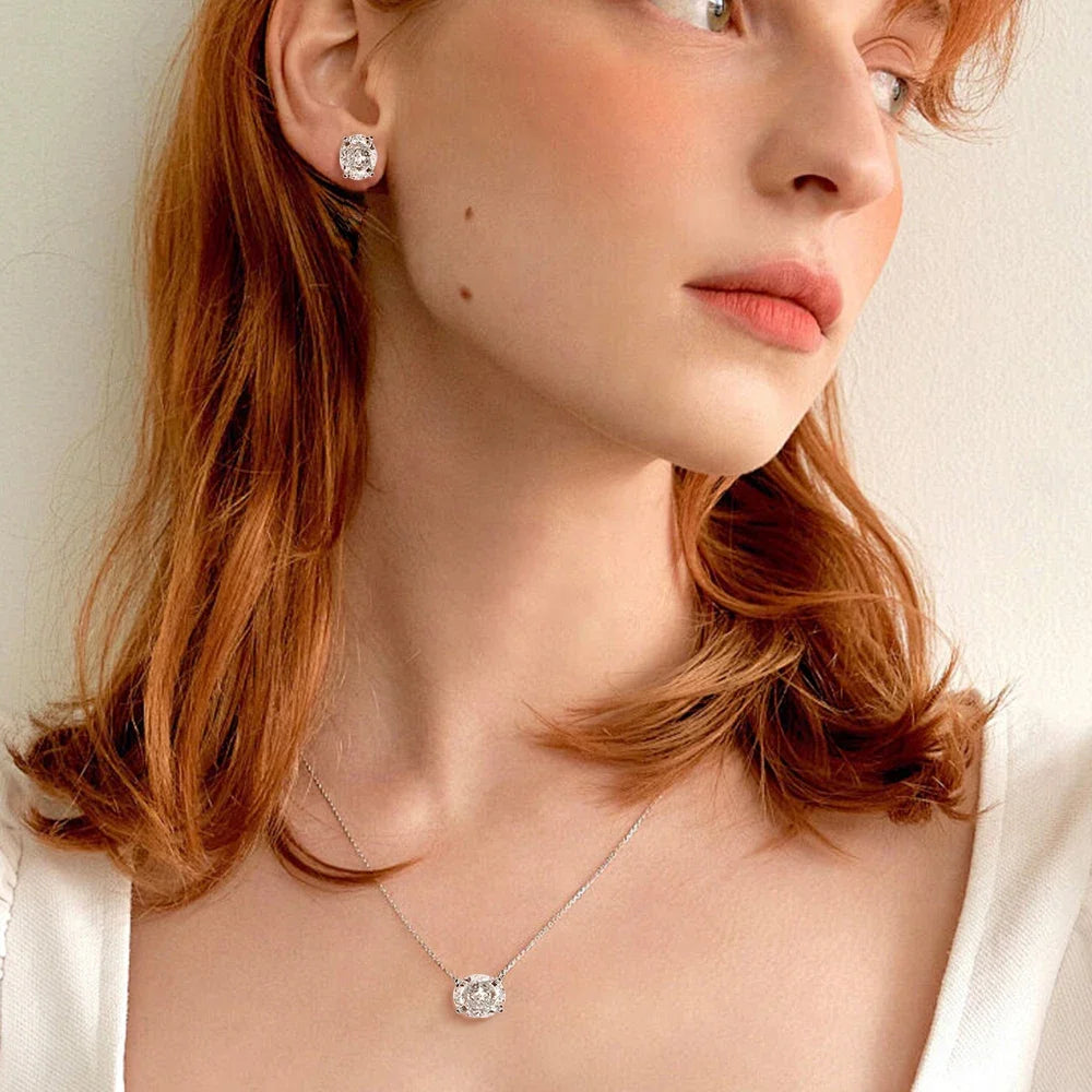 9cttw Oval Cut Moissanite Diamond Jewelry Set with GRA Egg Shape 925 Sterling Silver Pendant Necklace Stud Earring for Women