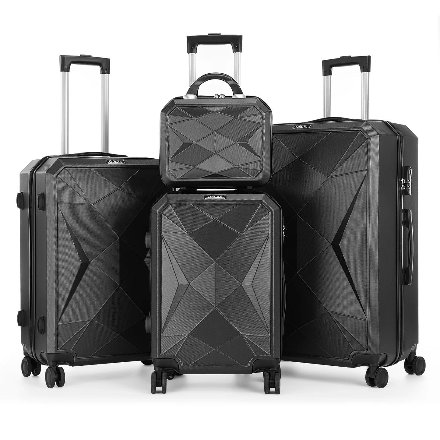 4tlg Kofferset Hartschalen Koffer S-M-L-XL 4 Rollen Kantenschutz Schloss Standfüße Trolley Rollkoffer Reisekoffer Schwarz