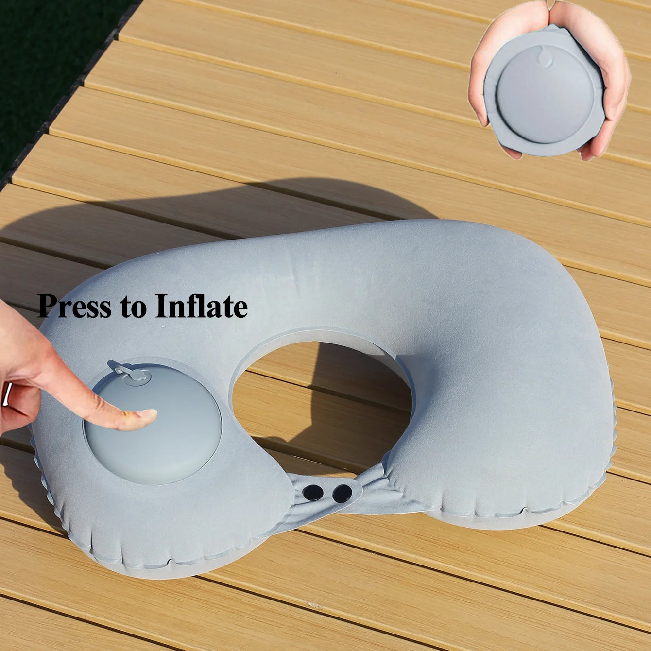 1PC Auto-Pump Inflatable U-Shaped Neck Pillow, Vivid Color Foldable & Portable Design, Ideal for Camping, Travel, and Nap Use.