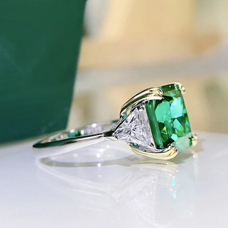 Luomansi 10*10MM Square Emerald Diamond Ring 100%-S925 Silver Jewelry Wedding Cocktail Party Woman Gift