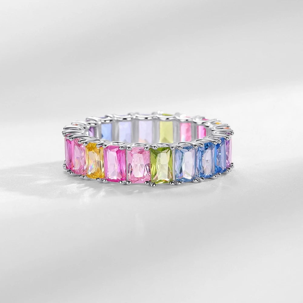 Wong Rain Solid 925 Sterling Silver 3*5 MM Lab Sapphire Gemstone Colorful Row Ring for Women Fine Jewelry Wedding Band Wholesale