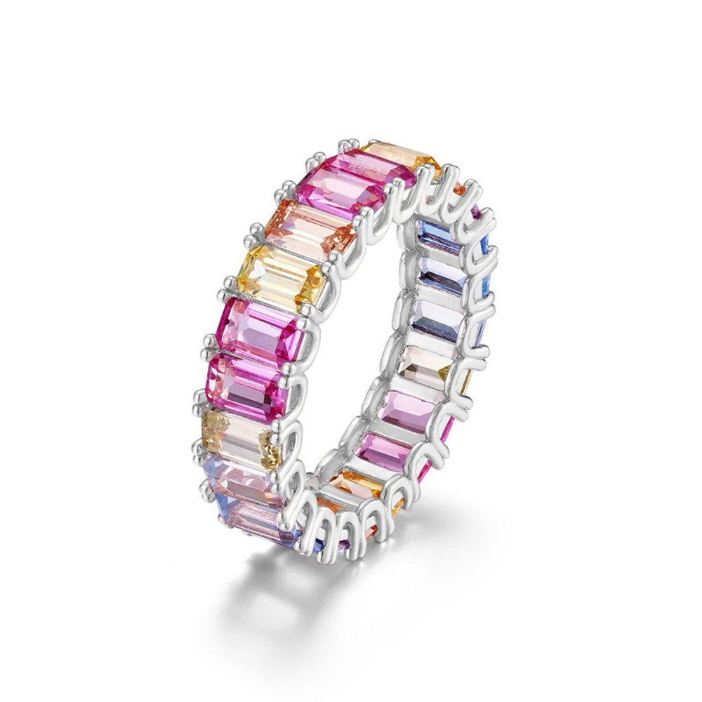 Wong Rain Solid 925 Sterling Silver 3*5 MM Lab Sapphire Gemstone Colorful Row Ring for Women Fine Jewelry Wedding Band Wholesale