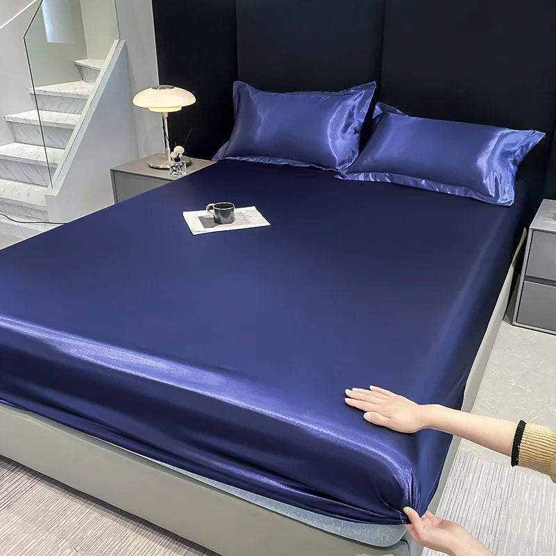 Summer Satin Waterproof Couple bed Fitted Sheet Double bed sheets Mattress Cover Bed linen protector single Queen NO Pillowcase