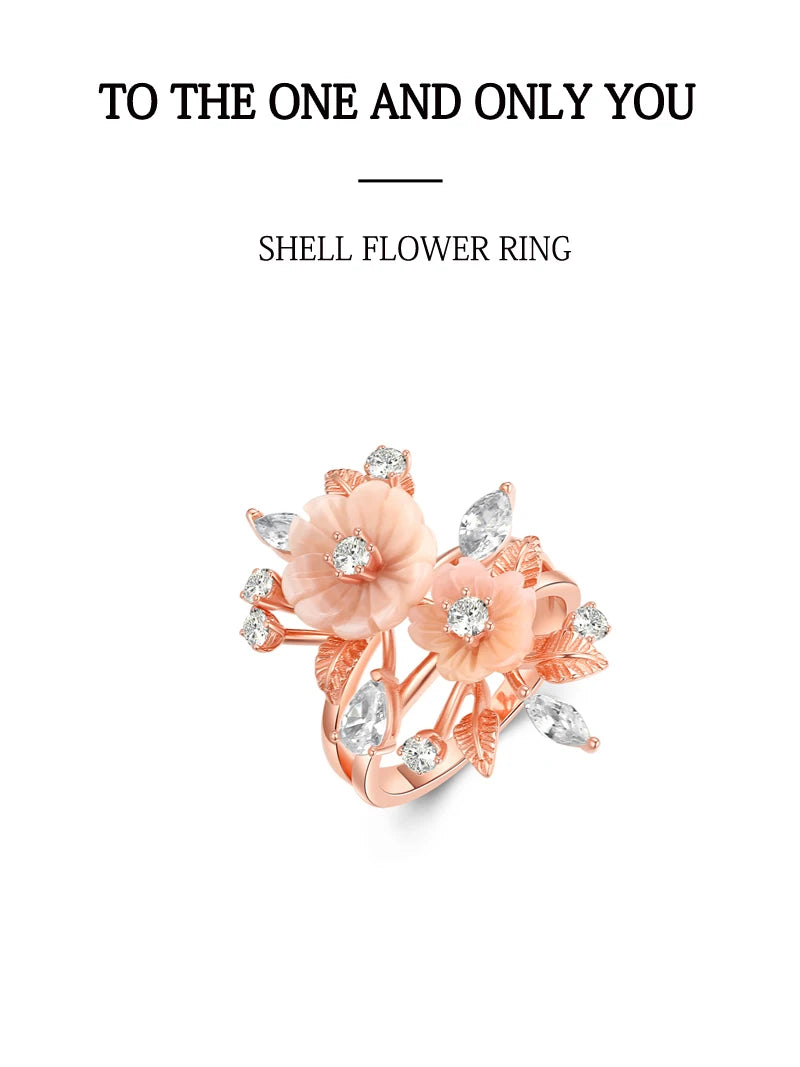 LAYA Ring 100% 925 Sterling Silver For Women Pink Shell Flower White Shining Zircon Finger Wedding Party Luxury Fine Jewelry