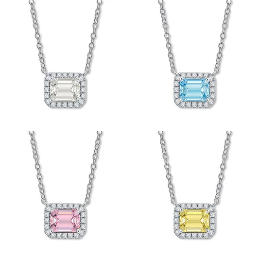 Wong Rain Solid 925 Sterling Silver 6*8 MM Sapphire Emerald Citrine Aquamarine Gems Pendant Necklace Fine Jewelry Gift Wholesale