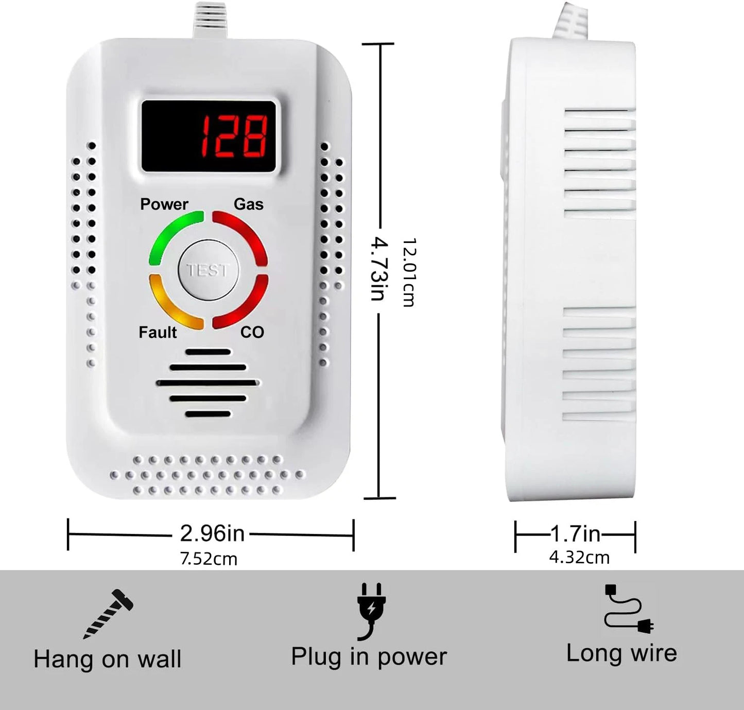 2 in1 Natural Gas Detector And Carbon Monoxide CO Detector, Combustible Gas Leak Detector Monitor For Co, Lng, Lpg, Methane