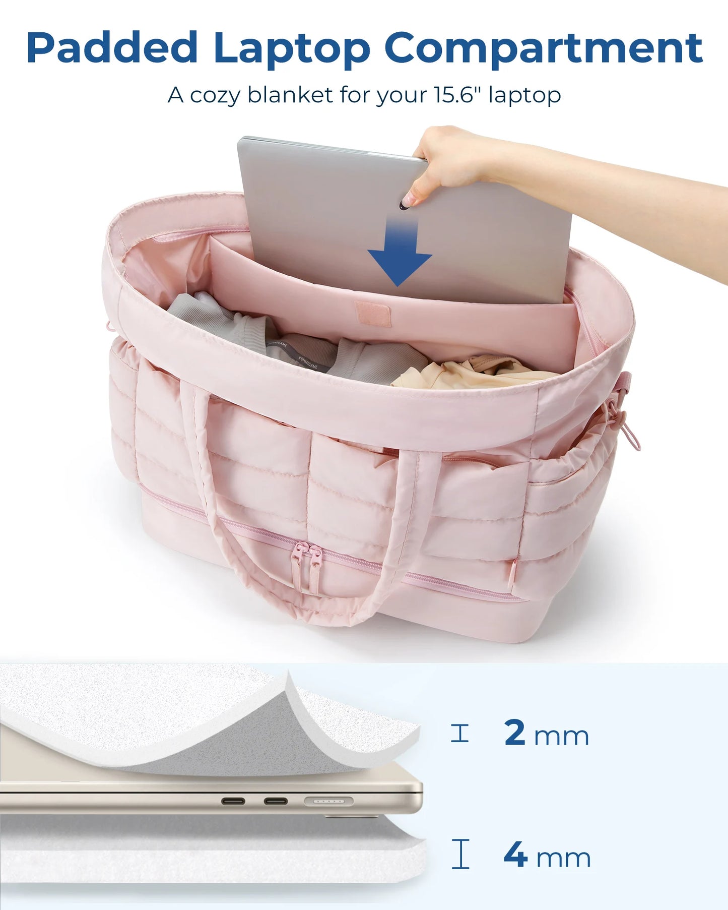 BAGAMRT Travel Bags Puffy Tote Bag Large Capacity Quilted Shoulder Handbag traveling Luggage Bags with Shoe Separation